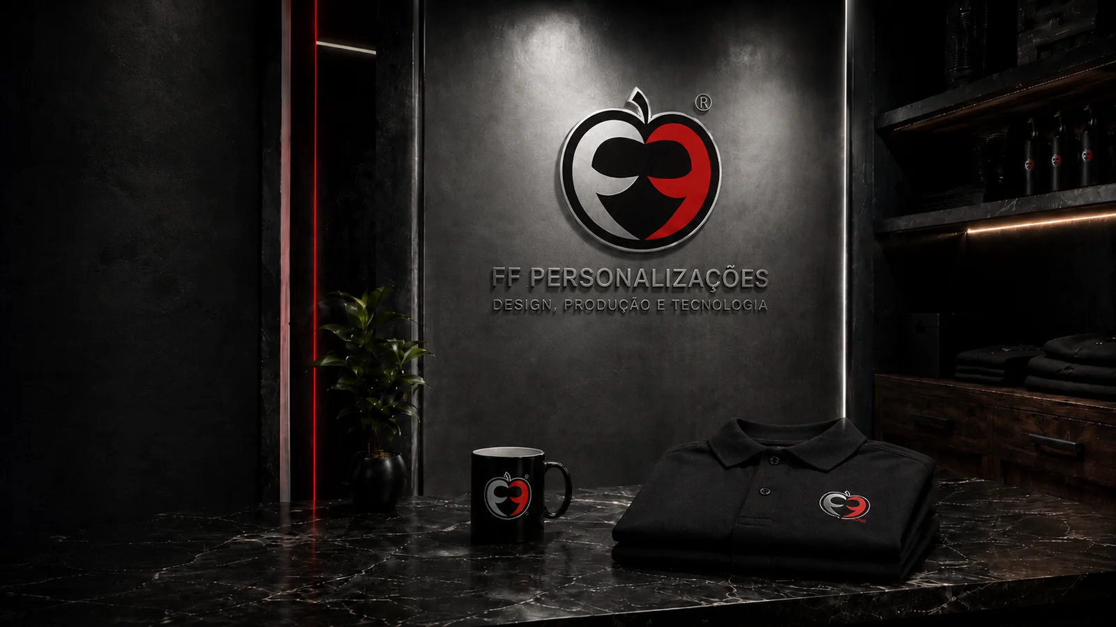 Ambiente da FF Personalizações com produtos personalizados