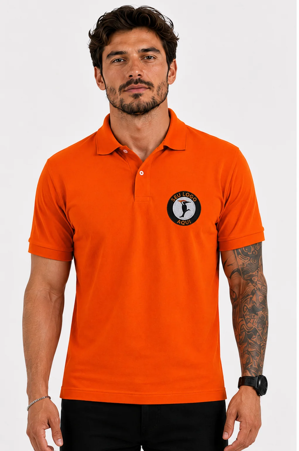 Polo laranja personalizada com bordado